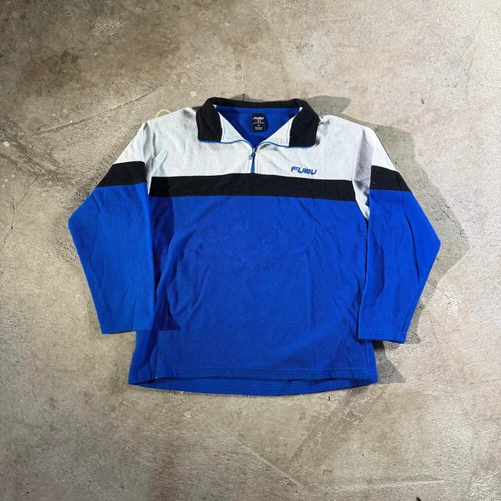 Vintage 90’s Y2K Fubu Platnium Color Block 1/4 Zip Fleece Pullover